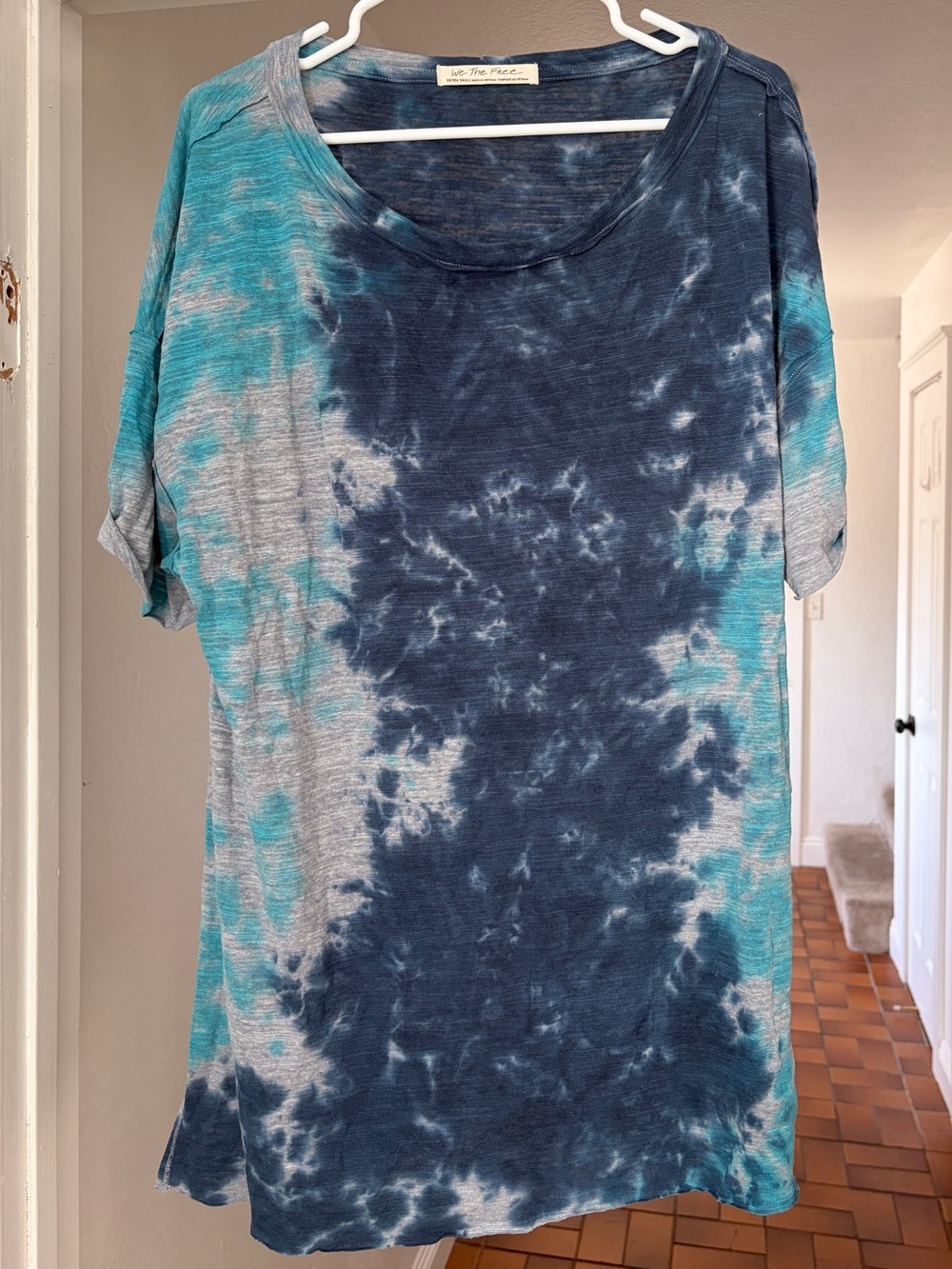 Free People We The Free Blue Tie Dye Oversized Tunic Tee XS
